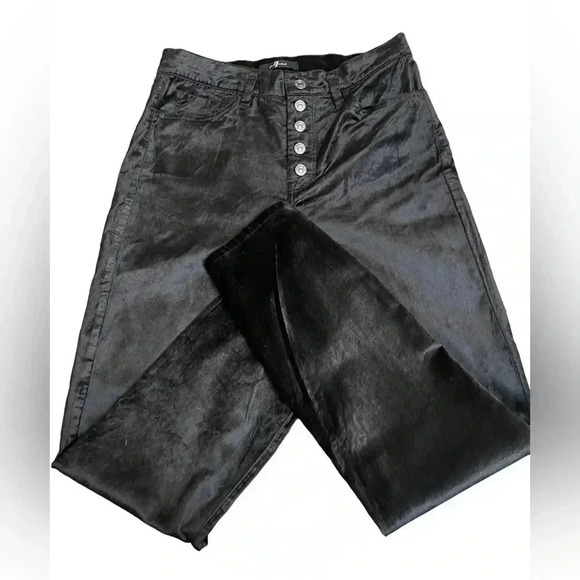 7 For All Mankind Women’s High Waisted Ankle Skinny Black Velvet Pants size 29 - Picture 5 of 16